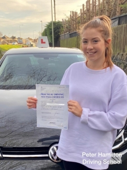 I would like to say a huge thank you to Peter Hamilton for helping me pass my driving test first time with 1 minor🙂It took a while for me to gain confidence but you helped me get there. Couldn’t have asked for a better driving instructor.😊<br />
I enjoyed the lessons we had, all the laughs and gossip. Thank you so much. See you on the roads 🚗😂